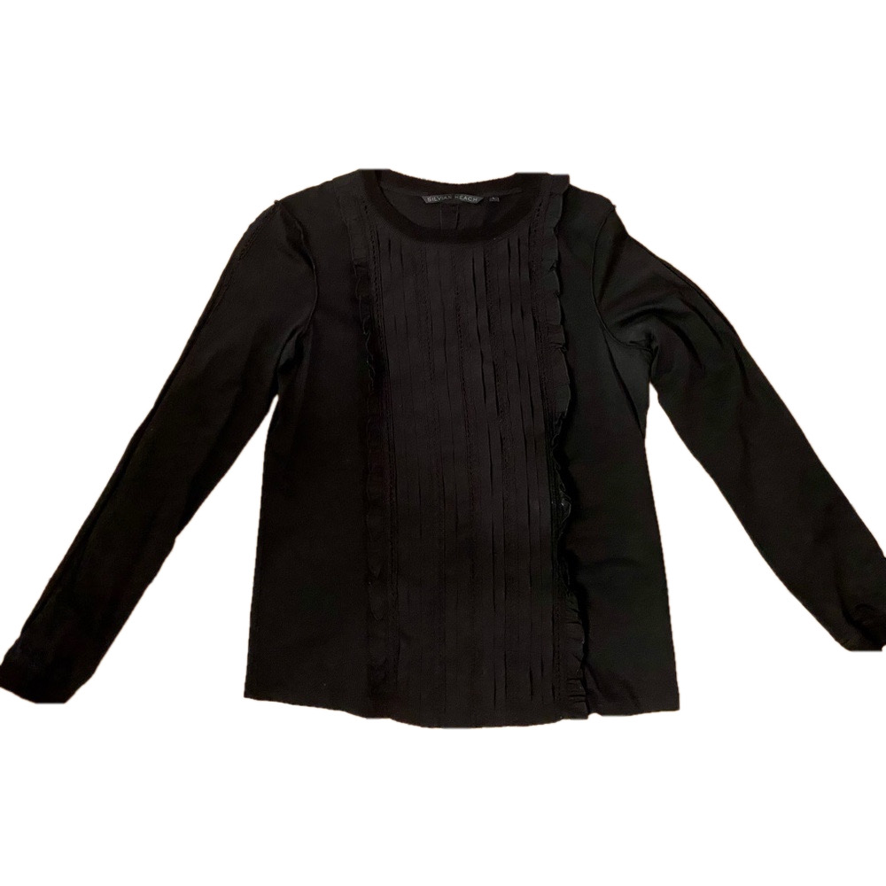 SILVIAN HEACH vertical textured ruffled blouse top black Large